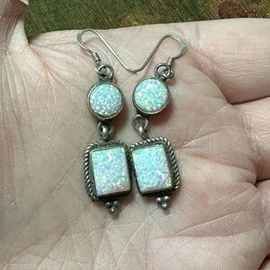 Elegant Silver Opal Dangle Earrings